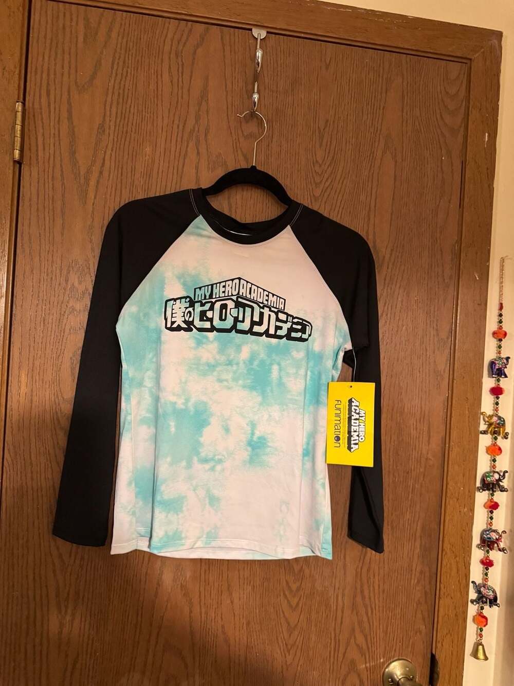 My Hero Academia Shirt Girl's L swim rashguard White Green Anime Crew Neck Long